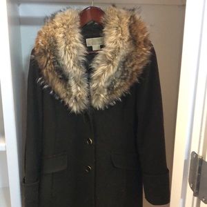 Michael Kors long wool pea coat with removable fur